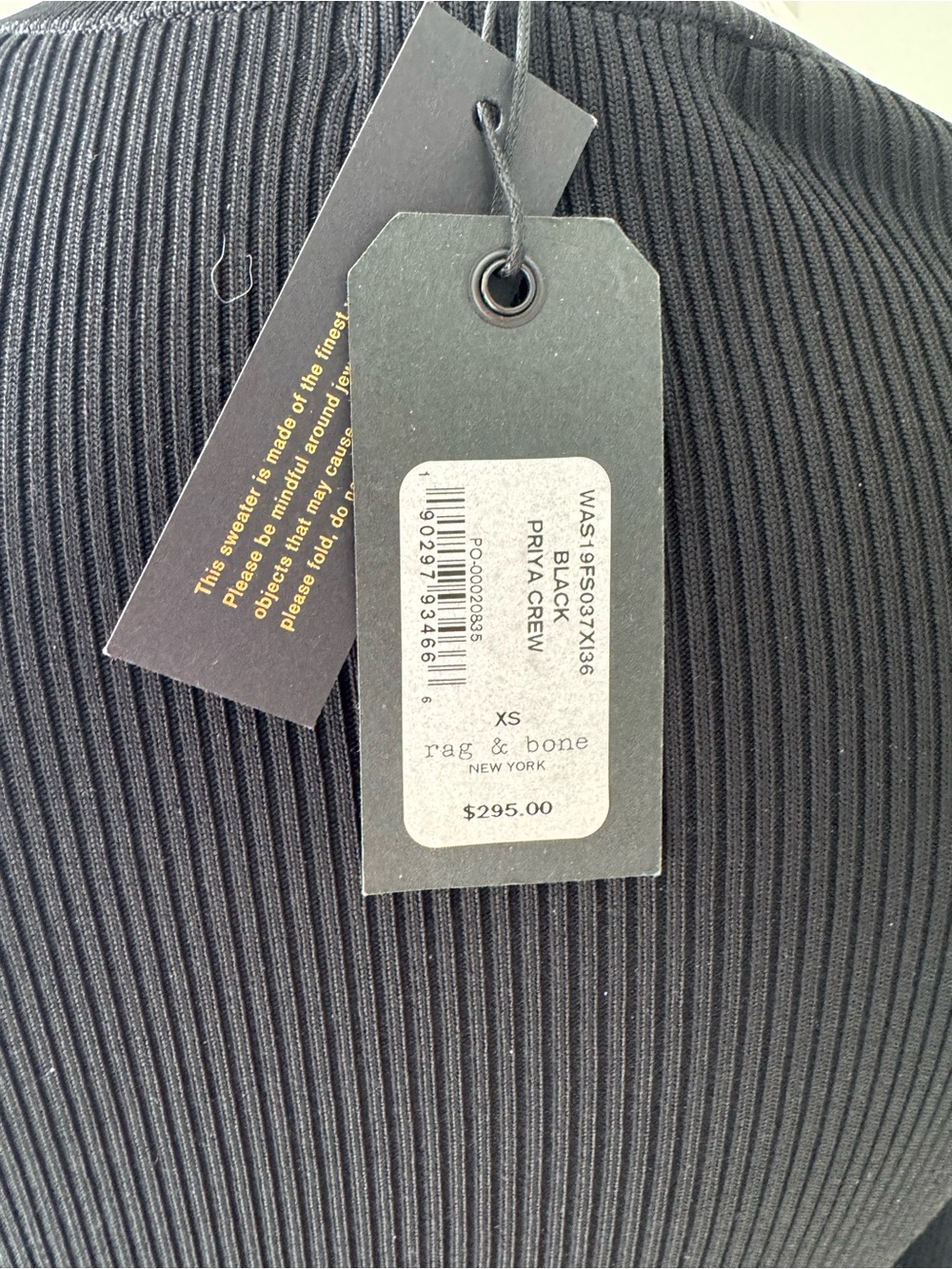 rag & bone Black Ribbed Long-Sleeve Top with White Trim Accents - Picture 4 of 5